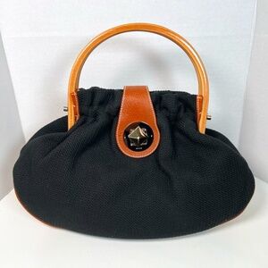 Kate Spade | Black Cotton Bag with Leather Trim and Wood Handles